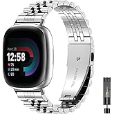 EZMVZKU Metal Watch Bands for Fitbit Versa 4/Sense 2/Versa 3/Sense Stainless Steel Replacement Strap for Versa 3/Versa 4 Wristband for Men Women