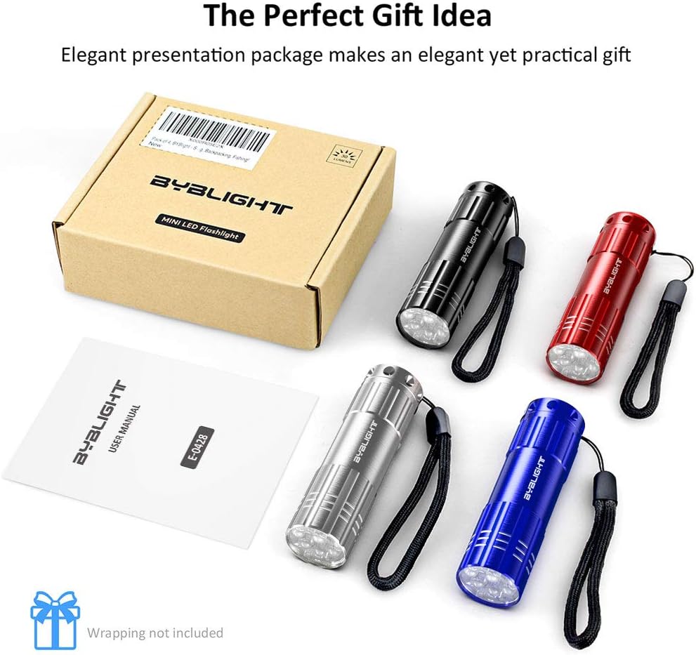 BYB Pack of 4, Super Bright 9 LED Mini Aluminum Flashlight with Lanyard, Assorted Colors, Batteries Not Included, Best Tools for Camping, Hiking, Hunting, Backpacking, Fishing, BBQ and EDC: Sports & Outdoors
