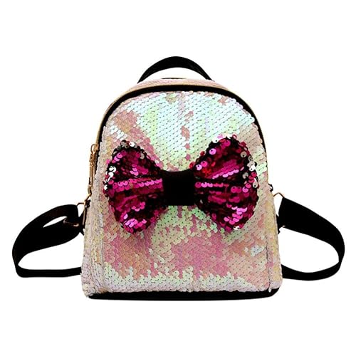 Tomtopp Mini Sequin Backpack Bowknot Women Girls Zipper Travel Shining Shoulder Bag