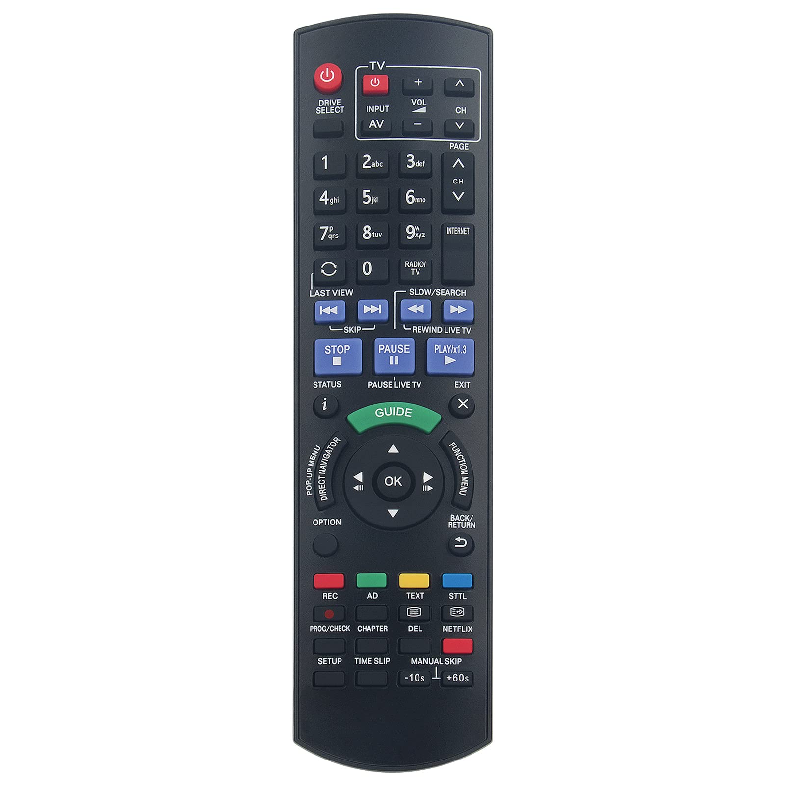 VINABTY N2QAYB000763 N2QAYB000780 Replacement Remote Compatible with Panasonic HDD Recorder Blu-ray Disc Player DMR-HWT230 DMR-HWT130 DMR-HW220 DMR-HW120 DMR-HWT130EB DMR-HW120EBK DMR-PWT520