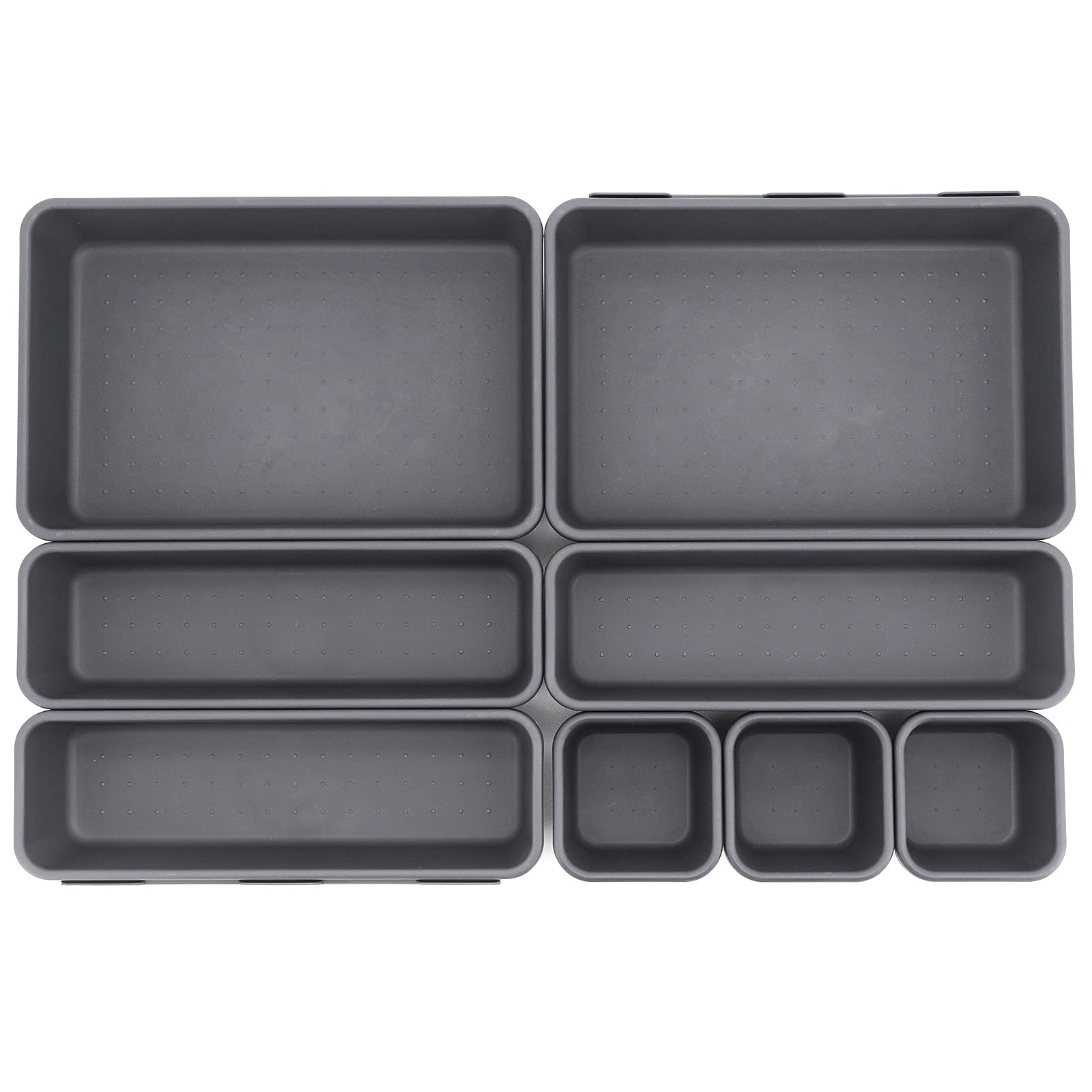 JJoexyfit 8 Pack Desk Drawer Organisers, Interlocking Drawer Dividers with 3 Sizes, Versatile Storage Boxes Drawers Organizer for Kitchen, Office, Makeup, Bathroom (Black)