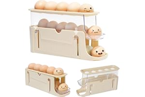 Guermok Rolling Egg Holder for Fridge, 3-Tier Egg Organizer, Space-Saving Egg Container, Foldable Egg Dispenser Container Storage for Refrigerator, Cabinet, Countertop (Cream)