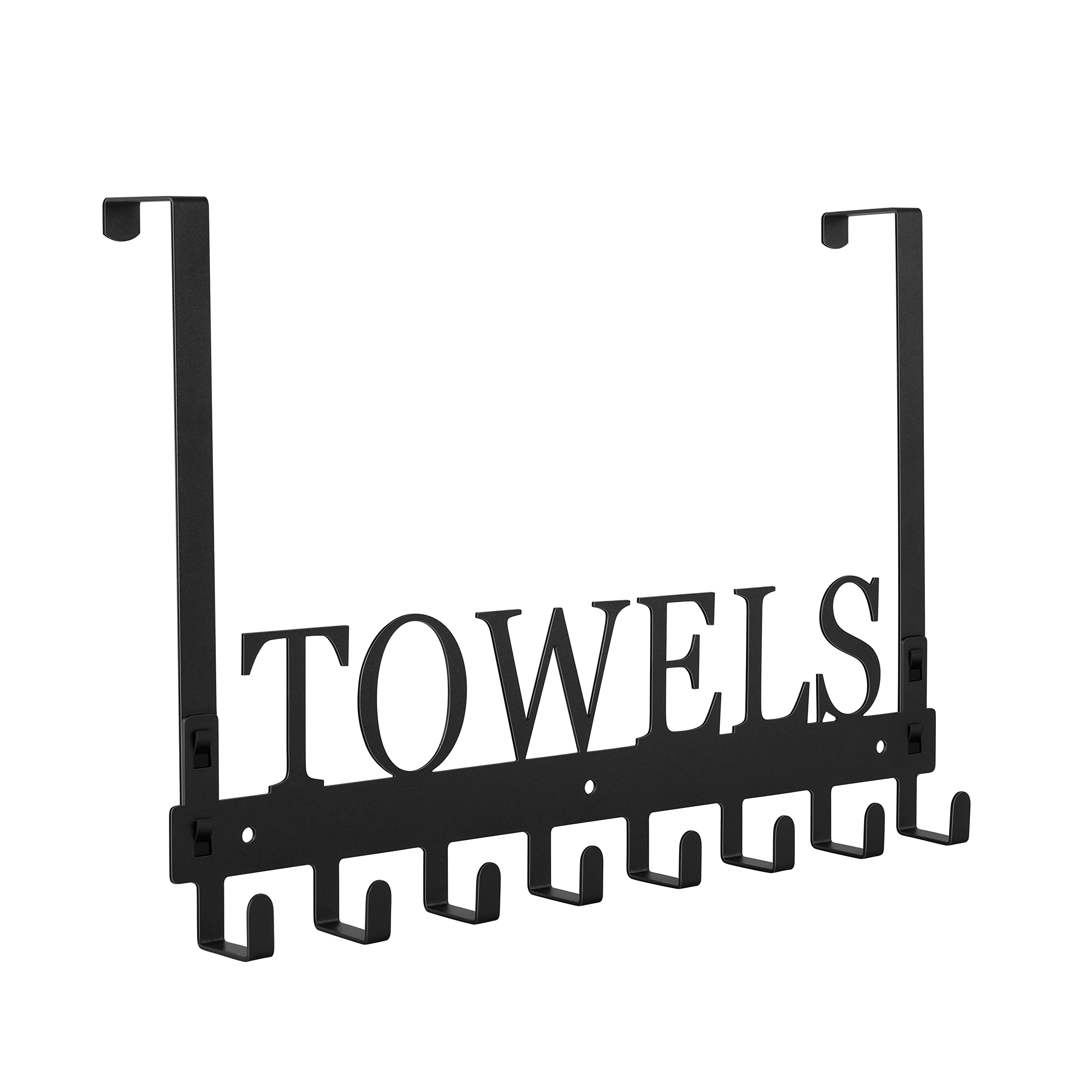 Photo 1 of Azmoncy Over The Door Hooks, Towel Rack for Bathroom Towel Holder for Hanging Heavy Duty, Wall Mount Towel Hanger with 8 Hooks for Bedroom Bathroom Pool Kitchen Towels, Bag, Coats, Black