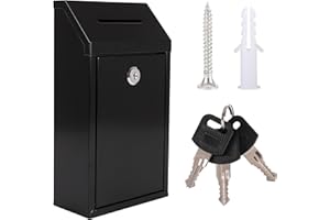 WAYASDCU Metal Donation Box with Lock Ballot Box Drop Box with Lock Suggestion Box with Slot and Locks Metal Locks Boxs Comment Box Voting Box Key Drop Box for Home Office(Black,10.24 x 5.71 x 2.95 Inch)