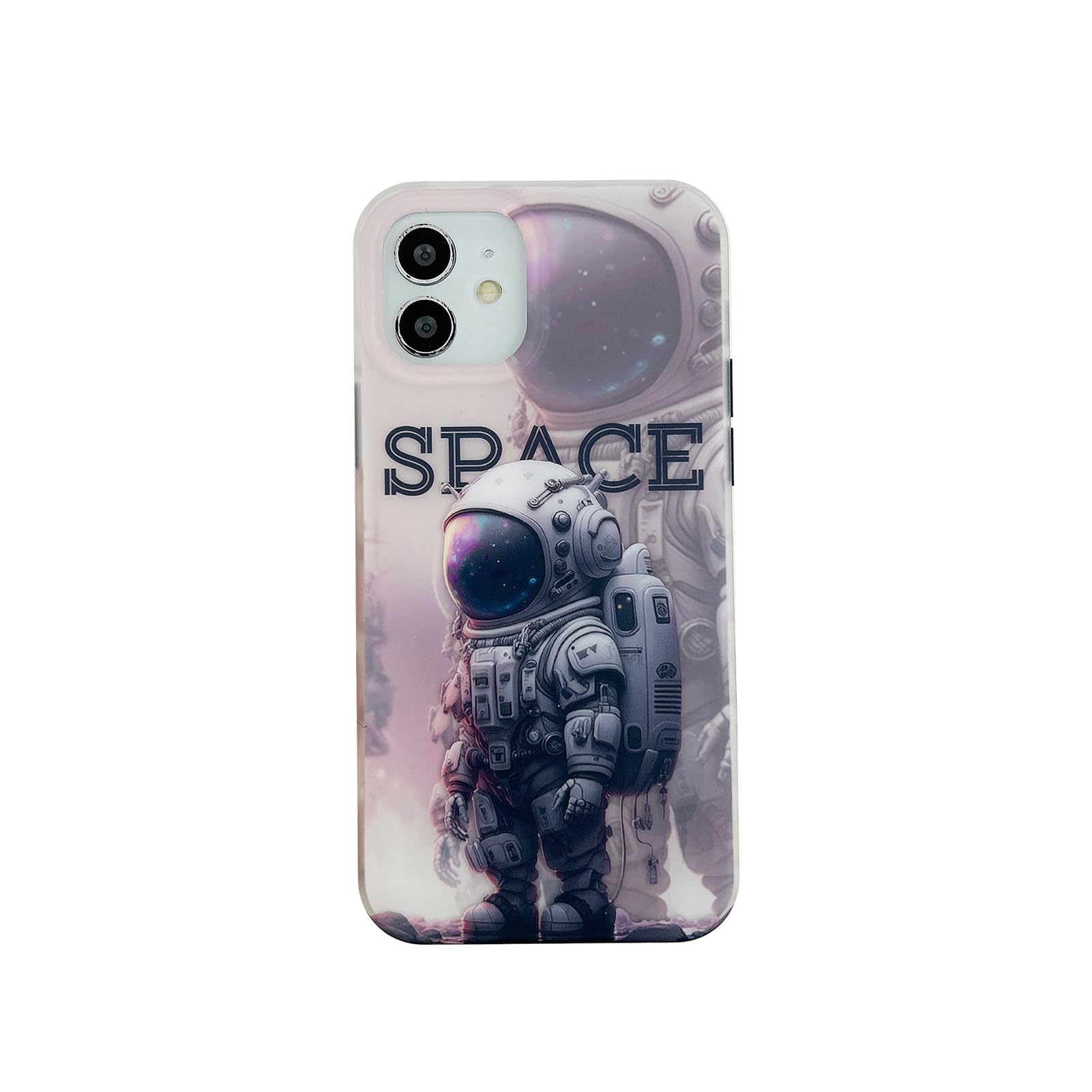 Yonds Queen for iPhone 12 Cute Case, Cool Cartoon Astronaut Space Planet Moon Design Stylish IMD Cover Bumper Shockproof Anti-Slip Protector Fashion Case (White Space, iPhone 12)