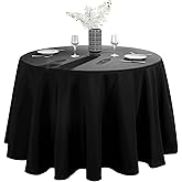 VidaFete 1 Pack 90inch Round Tablecloth Polyester Table Cloth, Stain Resistant and Wrinkle Polyester Dining Table Cover for Kitchen Dinning Party Wedding Rectangular Tabletop Buffet Decoration(Black)