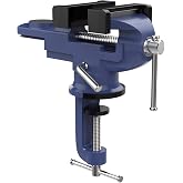 Nuovoware Table Vise 3 Inch, Universal Vise Bench Clamp, Blue | 360&deg; Swivel Base Clamp-on Vise Bench Clamps Fixed Tool for Woodworking, Metalworking, Cutting Conduit, Drilling, Sawing