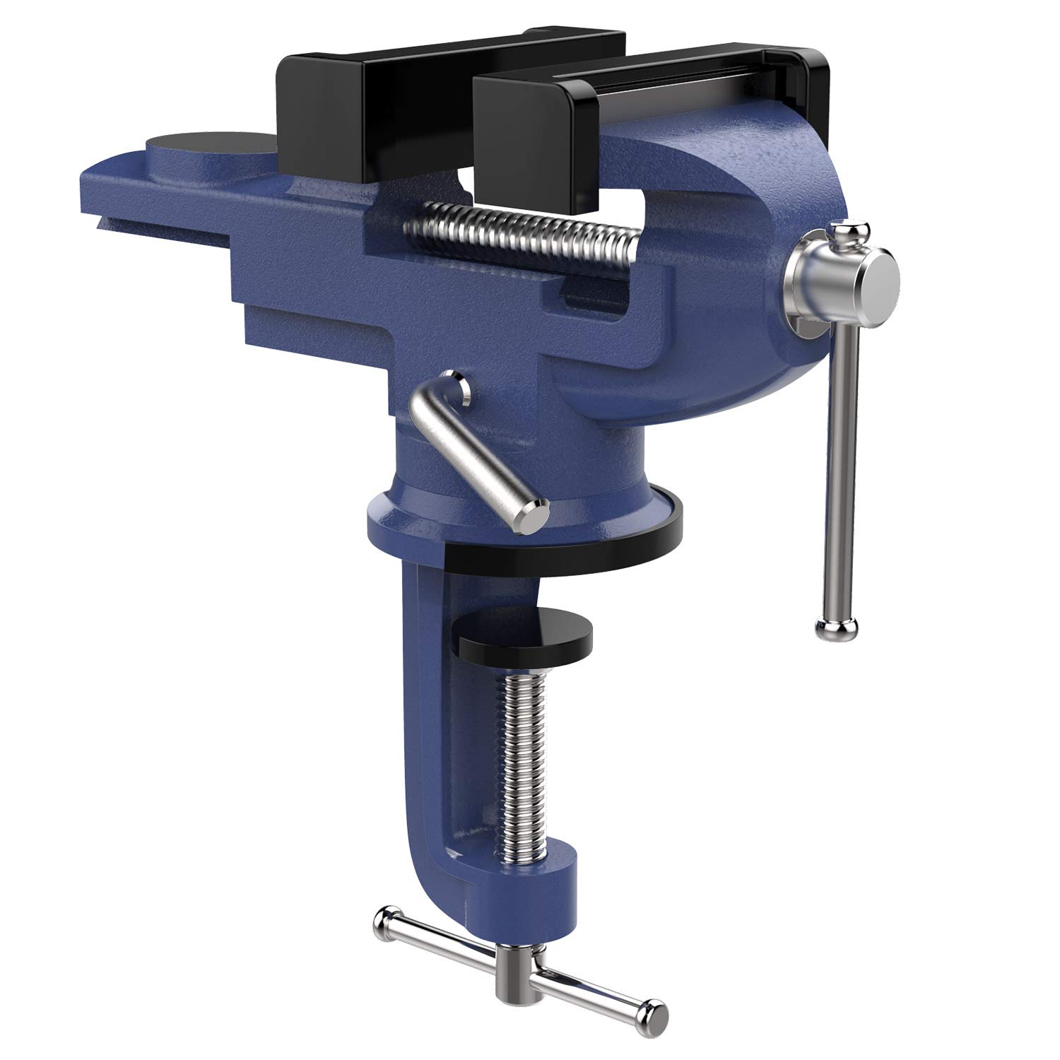Photo 1 of Nuovoware Table Vise 3 Inch, 360° Swivel Base Universal Home Vise Portable Bench Clamp, Clamp-on Vise Bench Clamps Fixed Tool for Woodworking, Metalworking, Cutting Conduit, Drilling, Sawing, Blue