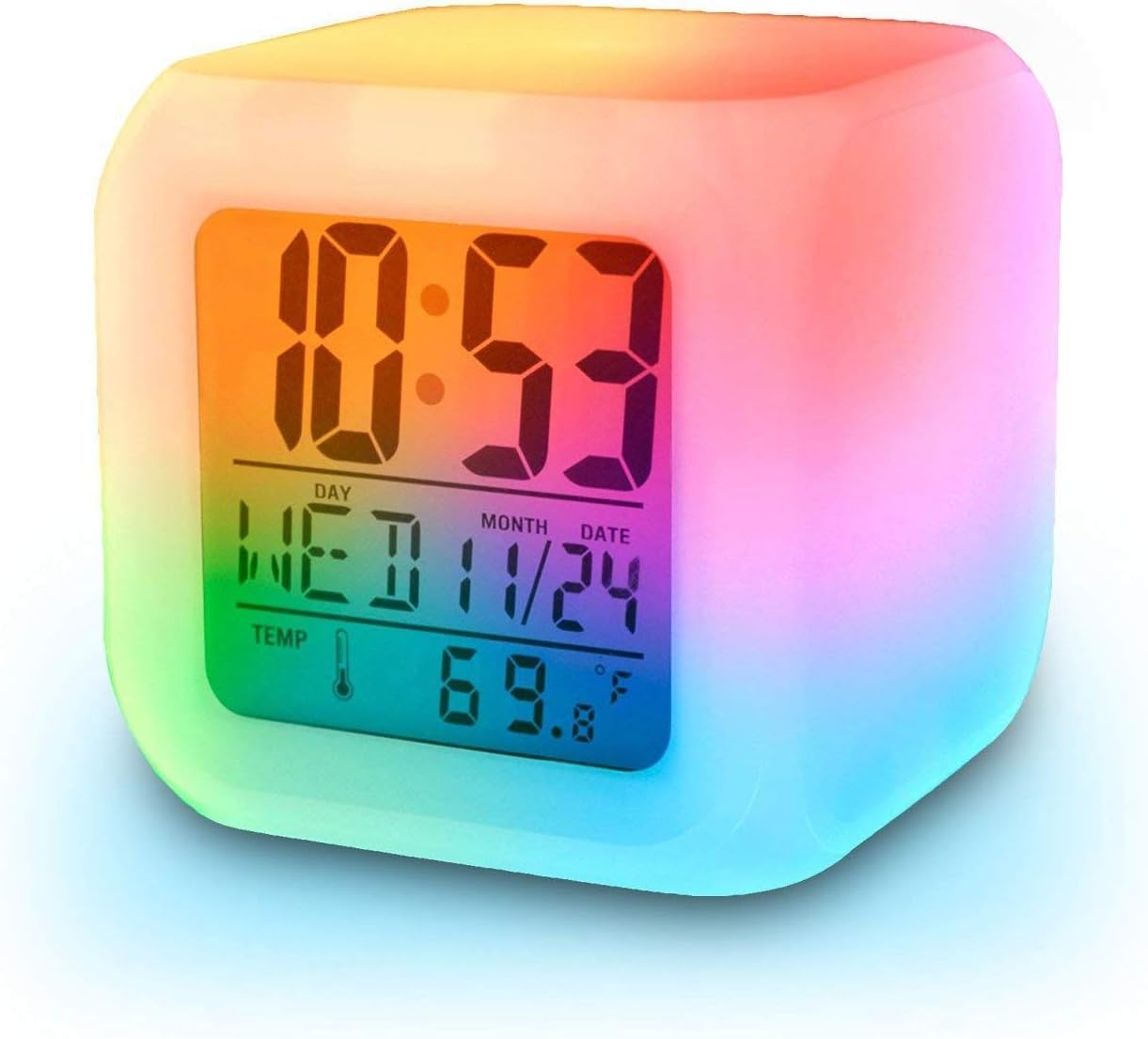 ADTALA Smart Digital Alarm Clock with Automatic 7 Colour Changing LED Digital Alarm Clock with Date, Time, Temperature for Office and Bedroom - White