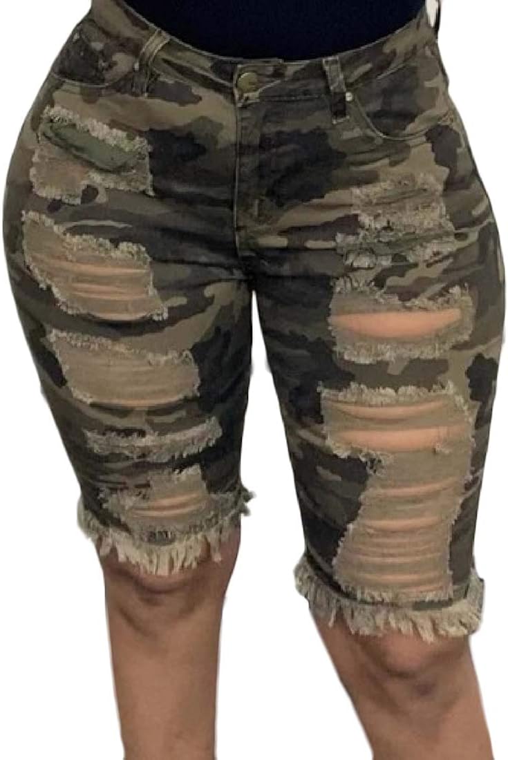 camo distressed shorts