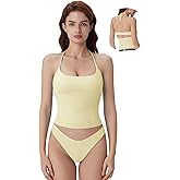 SUUKSESS Halter Tops for Women Tank Tops with Built in Bras Double Lined Open Back Y2K Going Out Camisole