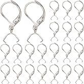 SUNNYCLUE 1 Box 40Pcs Leverback Ear Wires Silver Earring Hooks Bulk Metal 304 Stainless Steel Dangle Wire Hook Findings with Ice Pick Pinch Bails for Jewelry Making Earrings DIY Crafts Accessories