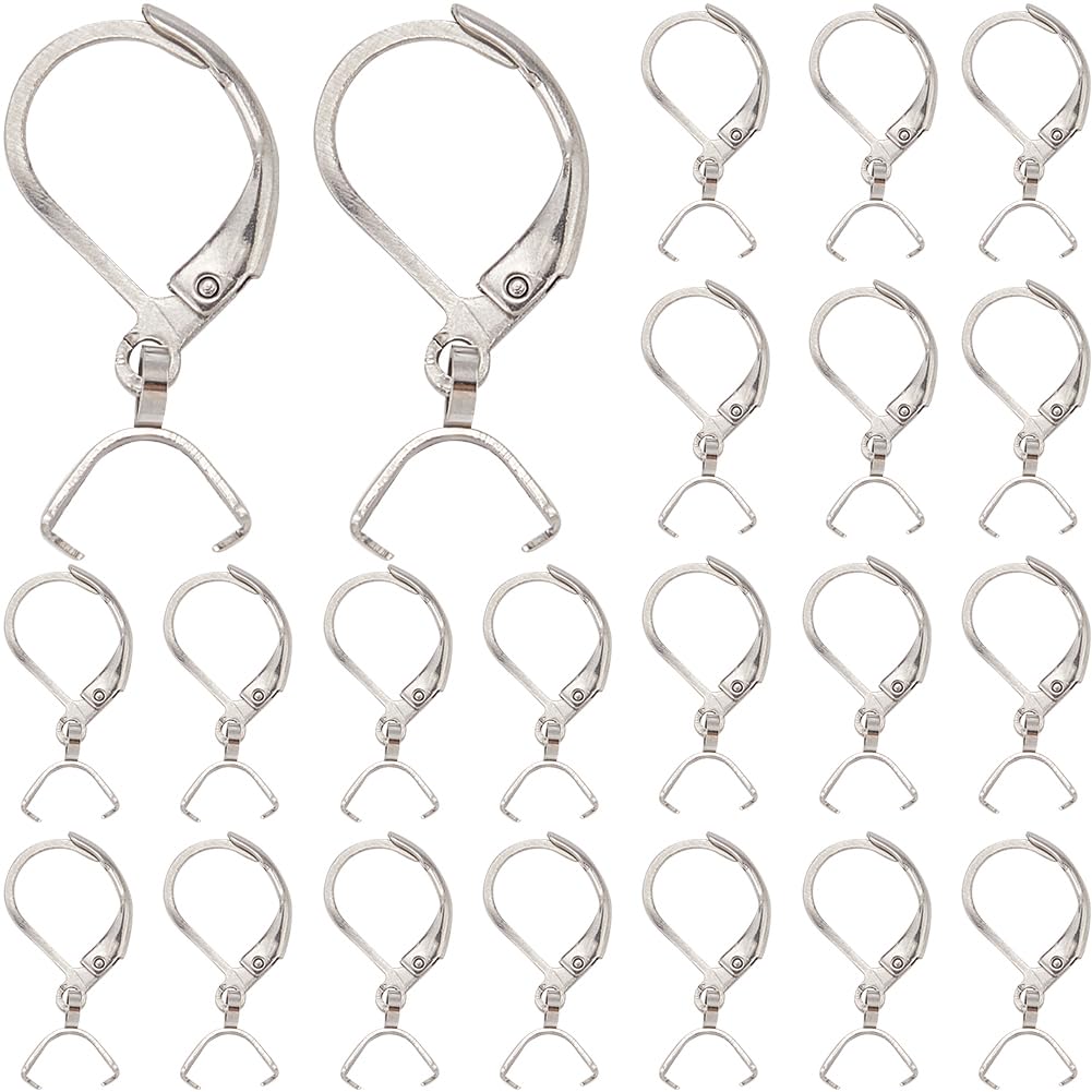 SUNNYCLUE 1 Box 40Pcs Leverback Ear Wires Silver Earring Hooks Bulk Metal 304 Stainless Steel Dangle Wire Hook Findings with Ice Pick Pinch Bails for Jewellery Making Earrings DIY Crafts Accessories