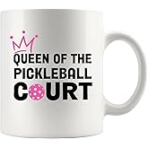 Panvola Queen of the Pickleball Court Pickleball Gifts for Women Ceramic Mug Gifts for Pickleball Lovers Coffee Cup 11 oz White Novelty Drinkware