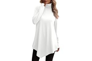 JUSTFASHIONNOW Turtle Neck Shirts for Women Long Sleeve Tunic Tops to Wear with Leggings Dressy Casual Fall Clothes 2025