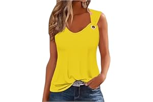 HUNENY Womens Tank Tops Spaghetti Strap Notched Neck Casual Novelty Loose Fit Sleeveless Shirts Funny Graphic Tee Vests