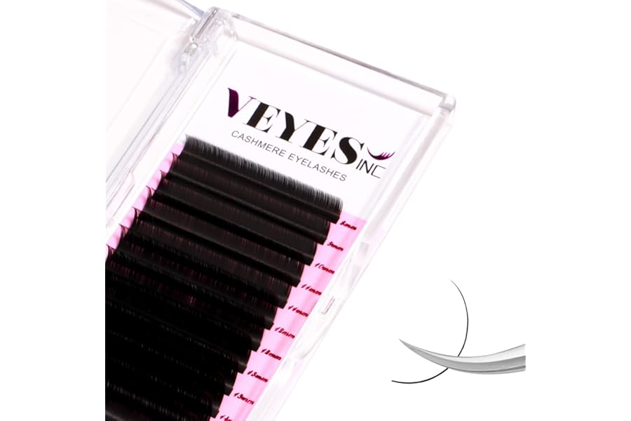 VEYES INC Cashmere Volume Lash Extensions C CC D DD LD L B J M Curl 0.03-0.20 thickness 5-25mm, Super Matte Black Individual Eyelashes Tray, Professional Supplies for Lash Techs (0.05 CC 8-16mm)