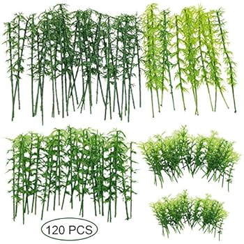 120 PCS Model Bamboo Trees, Woohome 5 Size Green Plastic Bamboo Trees for Home Decoration, Miniature Landscape, Landform Diorama Project (2.4 inch - 5.9inch)