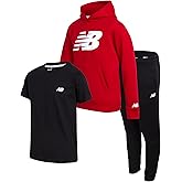 New Balance Boys Sweat Suit Set - 3 Piece Short Sleeve Graphic Tee, Fleece Pullover Hoodie and Jogger Pants for Boys (4-16)