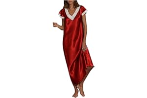 lcziwo Long Nightgowns for Women Soft Night Gown Lace V Neck Short Sleeve Sleepwear Loose Loungewear Pajama Dress S-5xl