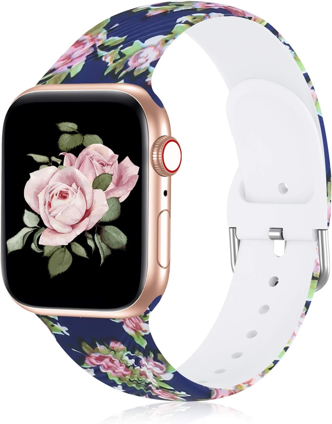 Seizehe Compatible with Apple Watch Band 38mm 40mm 42mm 44mm SE Series 6 Series 5, Silicone Floral Pattern iWatch Bands 38mm 40mm 42mm 44mm Womens Compatible for iWatch SE Series 6 5 4 3 2 1