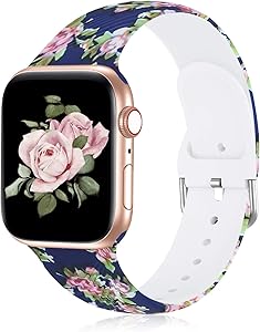 Seizehe Compatible with Apple Watch Band 38mm 40mm 42mm 44mm SE Series 6 Series 5, Silicone Floral Pattern iWatch Bands 38mm 40mm 42mm 44mm Womens Compatible for iWatch SE Series 6 5 4 3 2 1