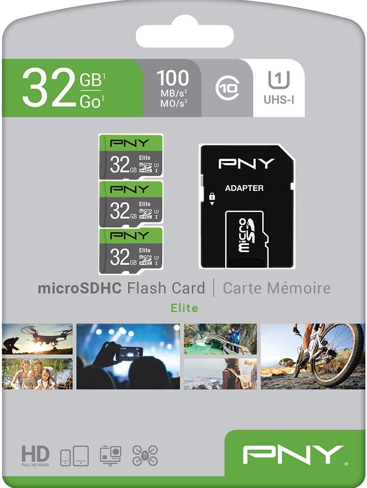PNY 32GB Elite Class 10 U1 microSDHC Flash Memory Card 3-Pack, 32GB 3-Pack: Computers & Accessories