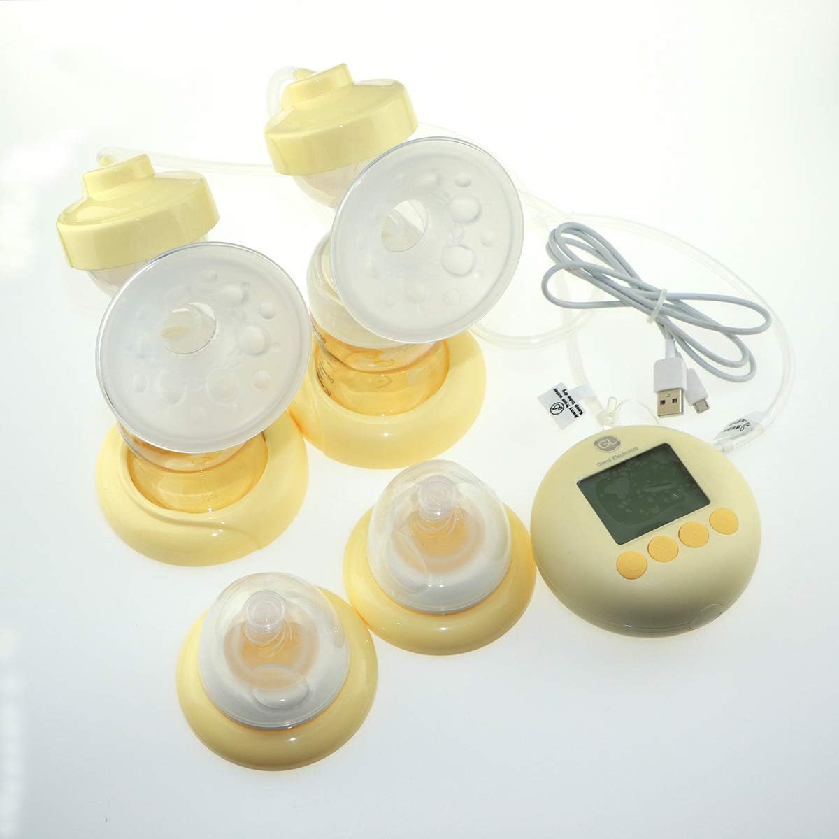 Glorich Electric Double Breast Pump Breastfeeding Pump for Nursing Moms,HD LCD Screen Display, Germany Imported PPSU Materials,FDA and CE Dual Certified, Micro USB Port(Yellow in Milk White)