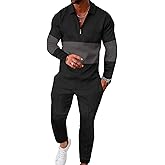 UOUA Mens 2 Piece Set Casual Outfits 1/4 Zip Polo Long Sleeve Shirt & Pants Track Suit Loungewear Athletic Sweatsuit