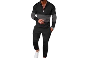 UOUA Mens 2 Piece Set Casual Outfits 1/4 Zip Polo Long Sleeve Shirt & Pants Track Suit Loungewear Athletic Sweatsuit