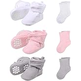 SATINIOR 3 Pairs Unisex Cozy Fleece Baby Booties with 3 Pairs Infant Cotton Socks