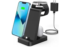 WORUDA Charger Station for iPhone Multiple Devices - 3 in 1 Fast Wireless Charging Dock Stand for Apple Watch Series 7 6 SE 5 4 3 2 & Airpods iPhone 14 13 12 11 Pro X Max XS XR 8 7 Plus 6s 6 with Adapter