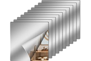 BROADSHEET 12 Pcs Acrylic Flexible Mirror Sheets, 12 x 12 in Mirror Tiles Self Adhesive Square Cuttable Mirror Wall Stickers Non Glass Acrylic Safety Reflective Mirror for DIY Craft Home Wall Decoration