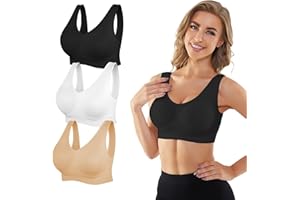 YADIFEN 3 Pack Womens Sports Bras，Wireless Comfortable Seamless Sleep Yoga Sports Bras for Women with Removable Pads