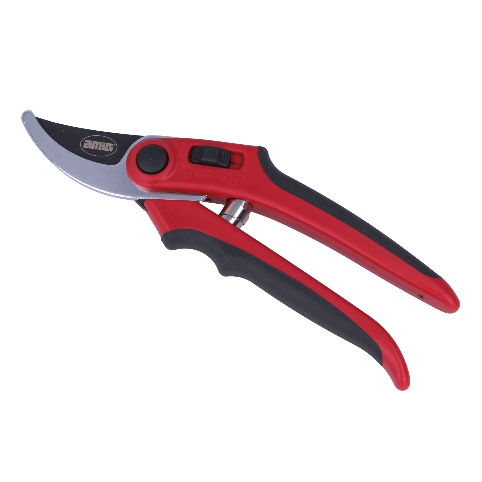 Amig - One Hand Pruning Scissors | Teflon Coated Aero Blade | 203 mm | Bi-Material Handle | for Cutting Small Branches and Stems | Button Safety Closure