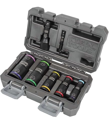 Klein Tools 66055 2-in-1 Flip Socket Set, Color-Coded, 12-Point