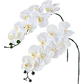 Sherika 38 Inch Orchid Artificial Flowers Real Touch Latex Fake Phalaenopsis Orchid Branches 9 Large Blooms, Faux Orchids Stems for Home Office Wedding Decoration(White, 2PCS)