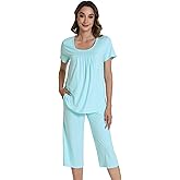 WiWi Pajamas for Women Soft Cooling Short Sleeve Sleepwear with Capri Pants Viscose from Bamboo Pjs Sets S-XXL