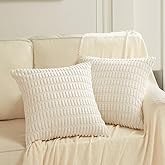 Fancy Homi 2 Packs Boho Decorative Throw Pillow Covers 20x20 Inch for Living Room Couch Bed Sofa, Rustic Modern Farmhouse Home Decor, Soft Corduroy Cream Square Cushion Case 50x50 cm