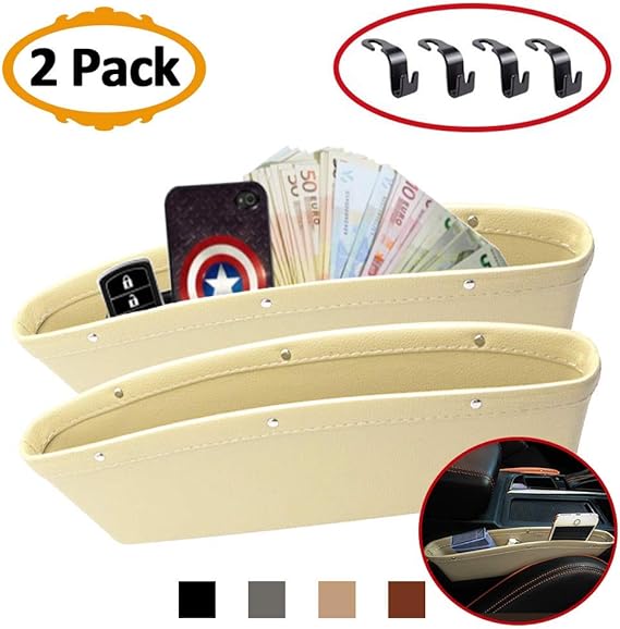 2x Leather Caddy Car Seat Gap Filler Organizer Drop Catcher Pocket Seat Console