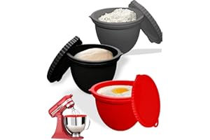 EIWAJKXE Silicone Bowl Liners for KitchenAid Mixers, 3 Pack Liners with Lids for KitchenAid Tilt-Head 5-quart Stand Mixers, Black&Red&Grey