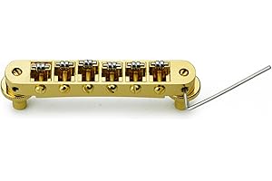 Guyker Tune-O-Matic Roller Saddle Bridge - String Space 10.5mm Guitar Bridges with Post Hole 4.2mm Replacement Compatible with Les Paul LP SG 6 String Electric Guitar GM015, Gold