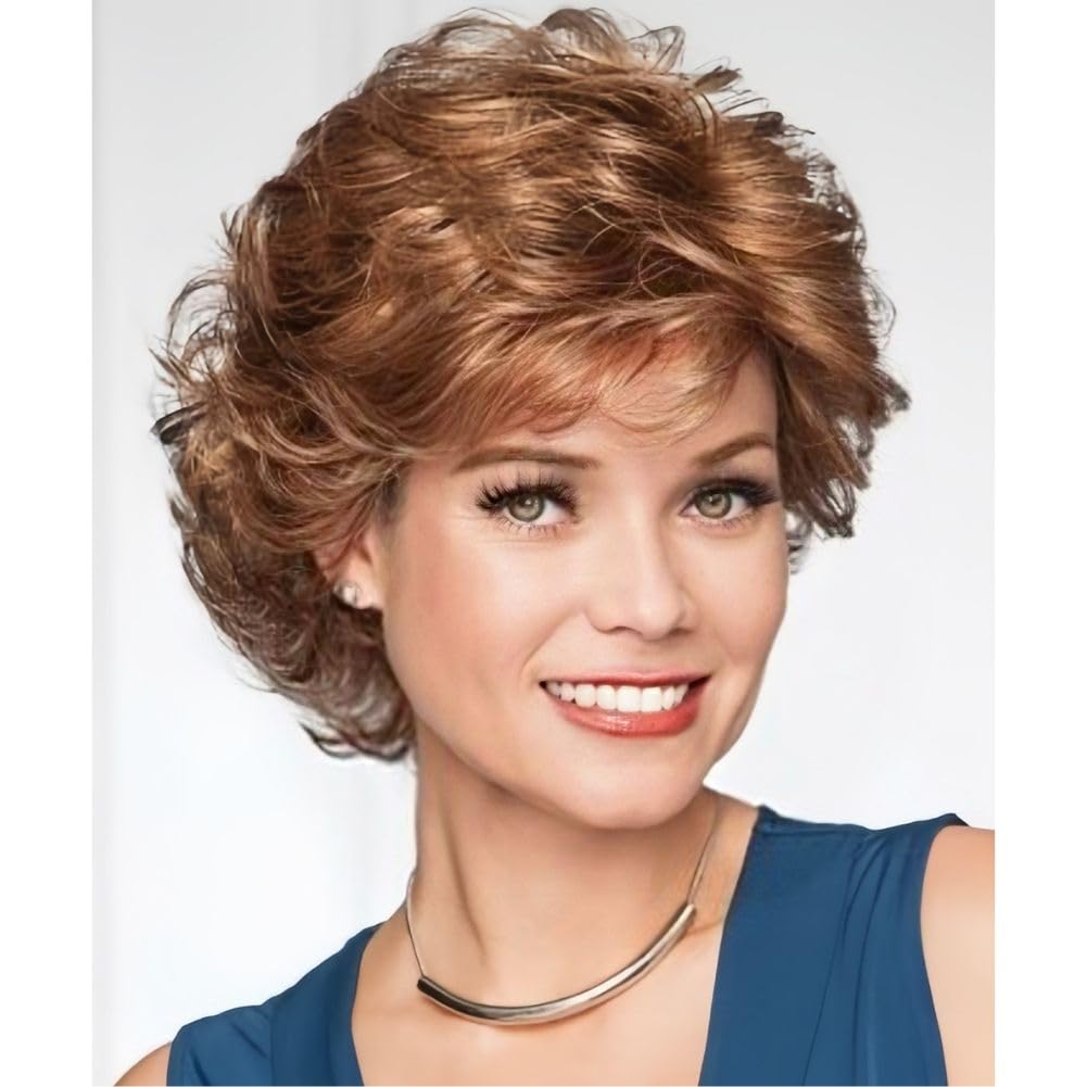 Salaibs Brown Short Wigs for Women Curly Natural Layered Hair Wig Synthetic Fibre Daily Party Wig โ image 1