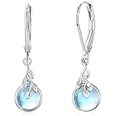Moonstone/Malachite/Opal Leverback Earrings for Women Sterling Silver Tree Life 6mm Moonstone Dangle Earrings Jewelry Gifts Hypoallergenic Earrings for Women Daughter Sensitive Ears
