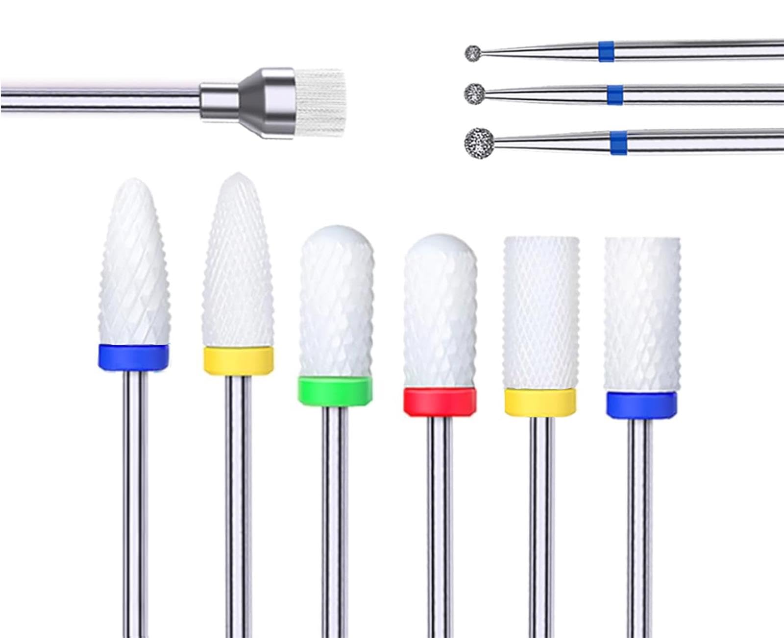 Nail Drill Bits Sets,10pcs Professional 3/32" Diamond Cuticle Electric Nail File/Ceramic Acrylic Gel Nail Bit Kit,Carbide Remover Bits for Manicure Pedicure,Home Salon (A-10pcs Ceramic)