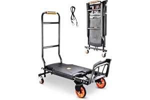 MGENLONG Folding Hand Truck，500lbs Capacity Heavy Duty Carrying Hand Cart，Ironton Steel Hand Truck with 4 Rotate Wheels，for Luggage, Moving, Shopping, Office,Travel Use(Orange)