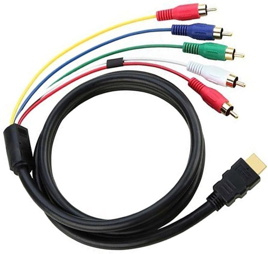 Auskic HDMI to RCA Cable, 5Ft 1.5M HDMI Type A Male to 5RCA Male Plug Video Audio AV Component Converter Adapter Cable For HDTV DVD and Most LCD Projectors (Black)