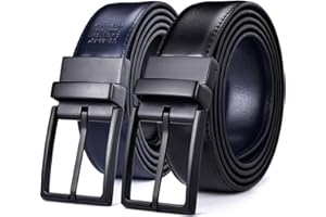 beltox fine Men's Dress Belt Leather Reversible 1.25" Wide Rotated Buckle Gift Box