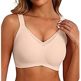 SHIJIALI Wireless Push Up Bra V Mesh Detail Wide Straps Seamless Comfort Support Lift Full Coverage Everyday Bralettes