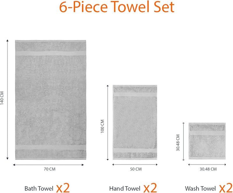 Set Asciugamani Bagno Spugna 100% Cotone 2 Teli + 2 Viso + 2 Ospite, Grigio, Confezione 6 Pezzi — foto 4 di 8